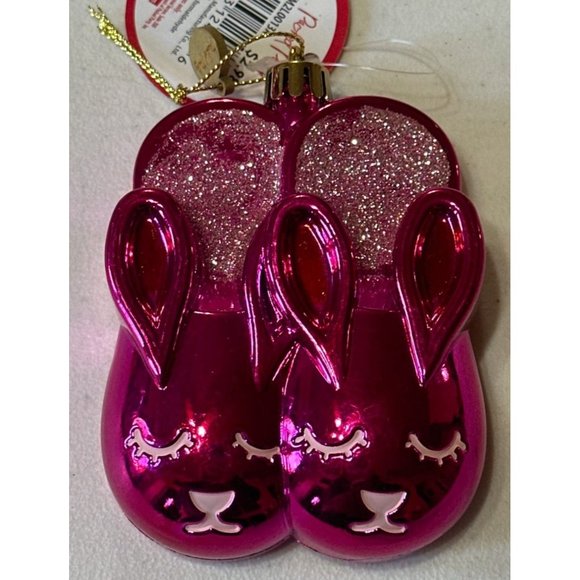 Set of 3 Packed Party Shiny Pink Bunny Slipper Christmas Ornaments (NWT-READ) - Picture 5 of 10